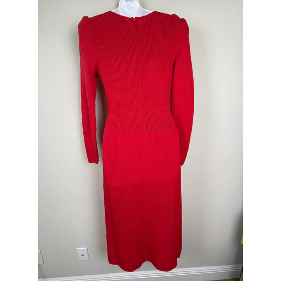 Pat Sandler for Wellmore Dress 12 Red Sweater Sequin Neck Cinch Waist Elegant - Picture 5 of 7